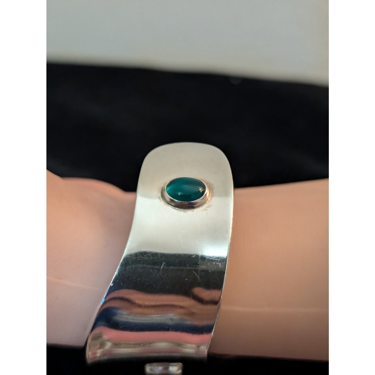 Multi-Stone Cabochon Curved Cuff Modernist Sterling Silver Mexico Bracelet