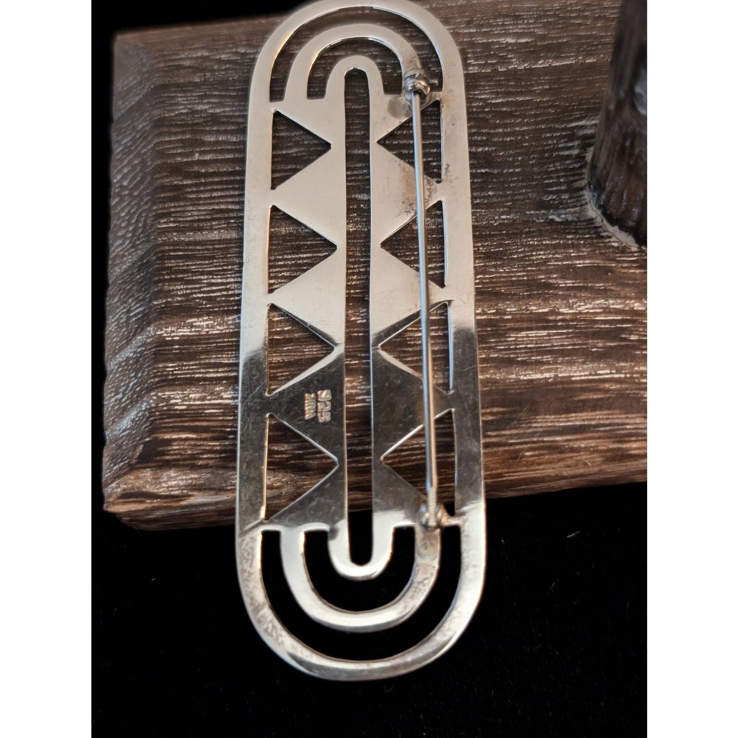 ZINA Tribal Modernist Mid Century Sterling Silver Vintage 3.5" Long Brooch