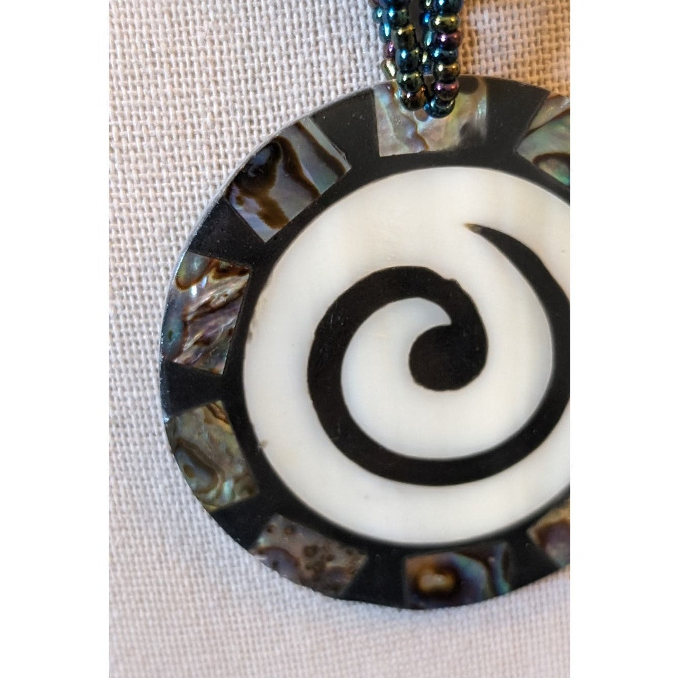 Abalone Shell Seed Bead Twisted Strand Button Clasp Necklace