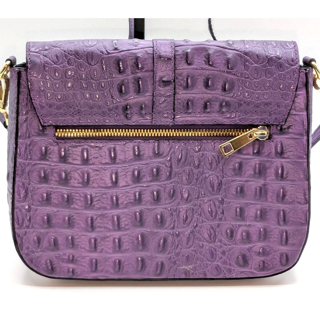 Firenze Italy Purple Leather Croc Embossed Long Strap/Short Strap Shoulder Bag