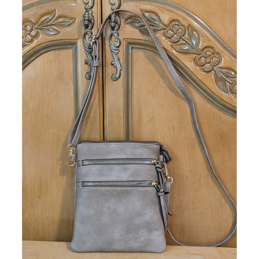 Beige Cross Body Faux Leather Compartment Purse