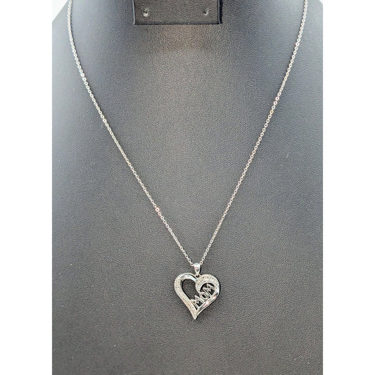 1/10 CT T.W. Diamond 'Mom' Heart 925 Sterling Silver Pendant 18" Chain Necklace