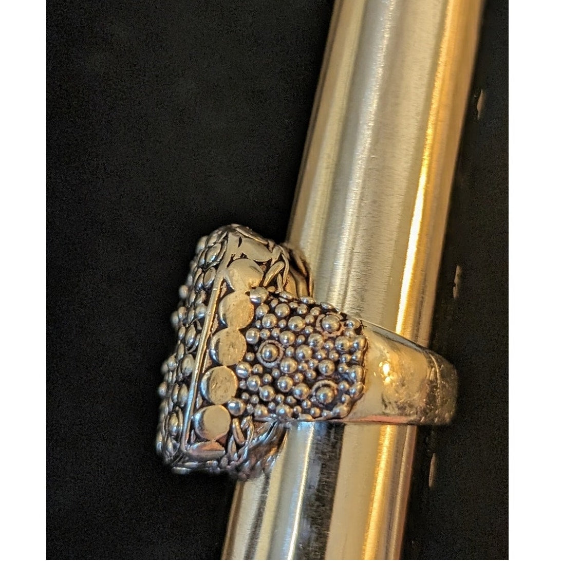 Chunky Two Toned Beaded Granulated 925 Sterling Silver Ring Size 5.5