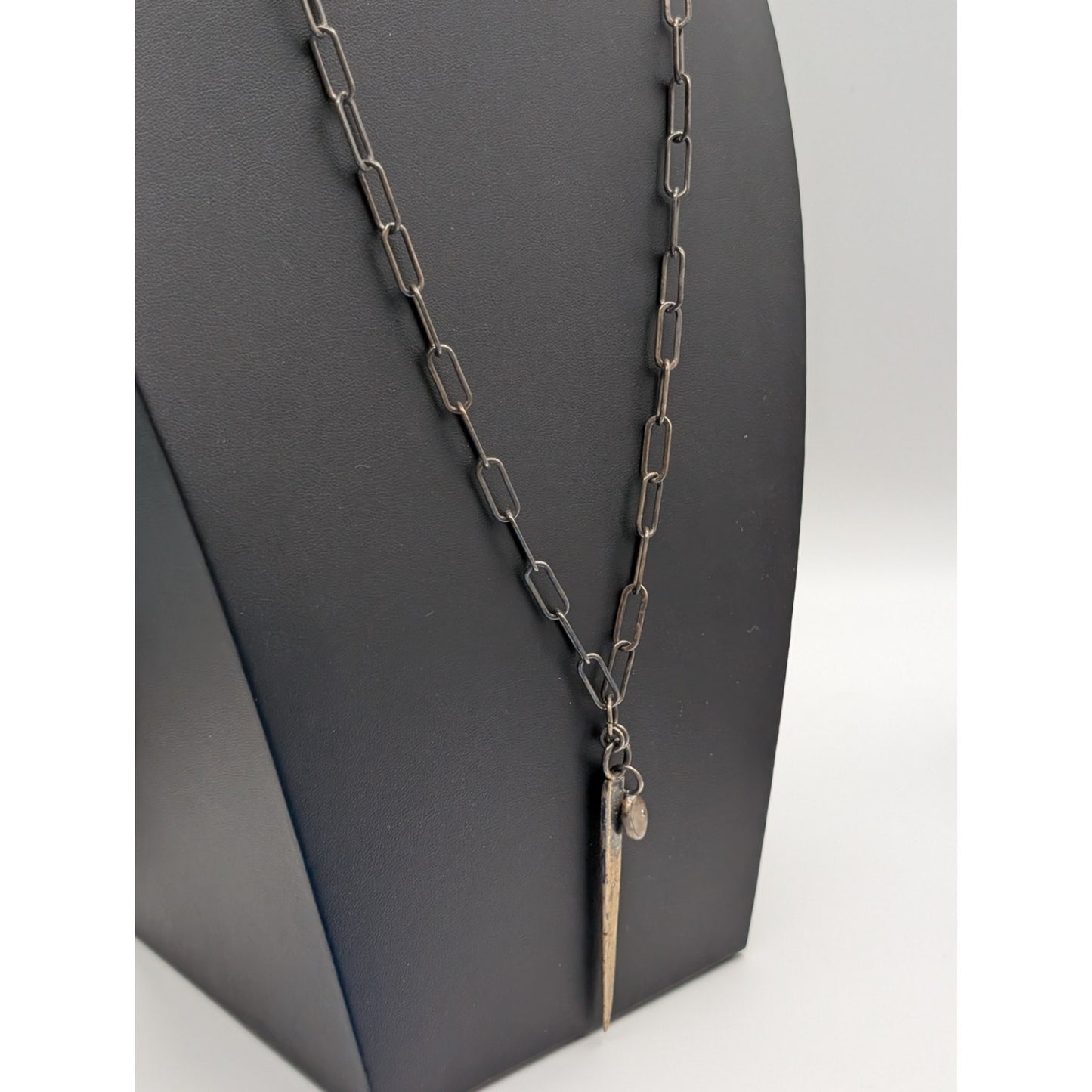 Rustic Antiqued Look Paper Clip Long Chain Spike Pendant Necklace