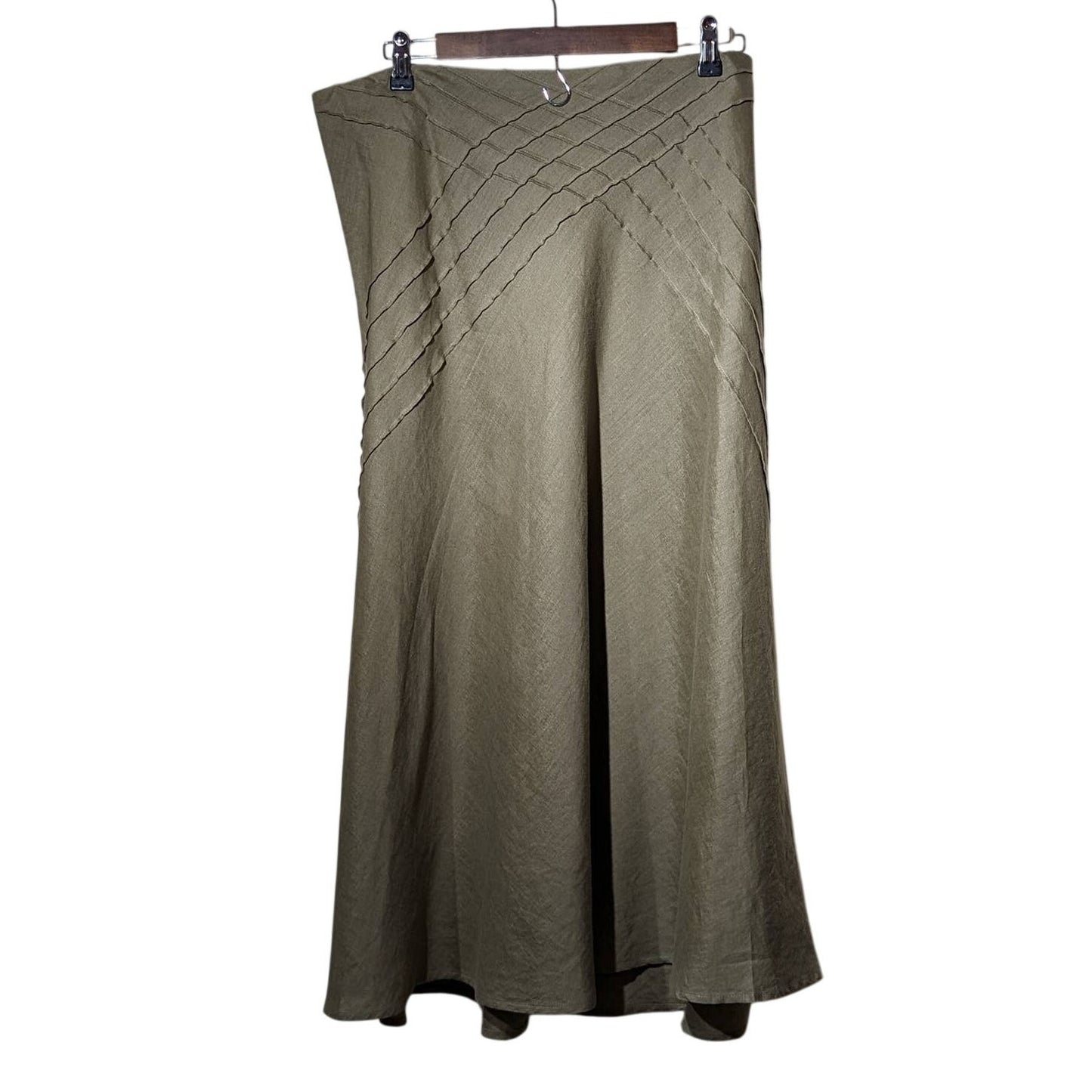 Edward Vintage Maxi 100% Linen Fully Lined Flare Side Zip Skirt Womens Sz 16