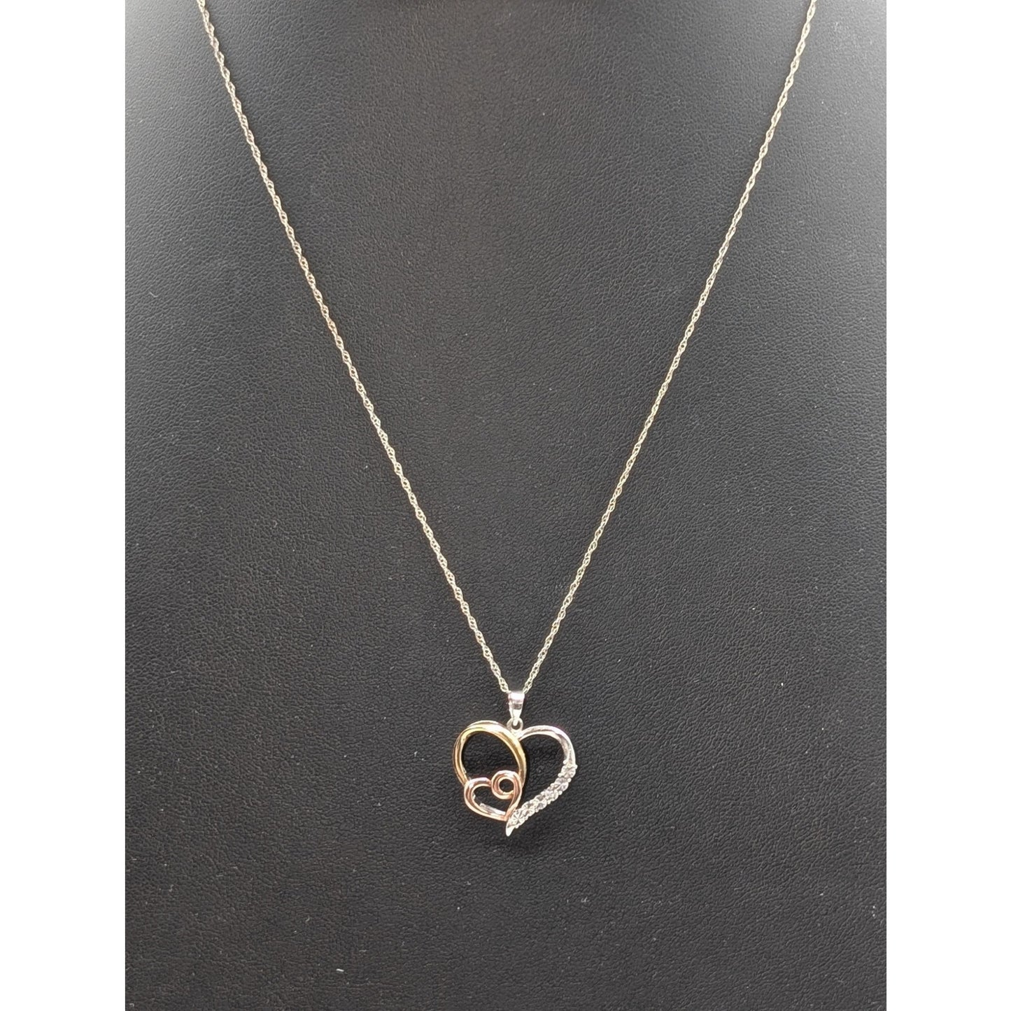 AU 925 Sterling Tri-Color Diamond Heart 'Love' Pendant 19" Chain Necklace