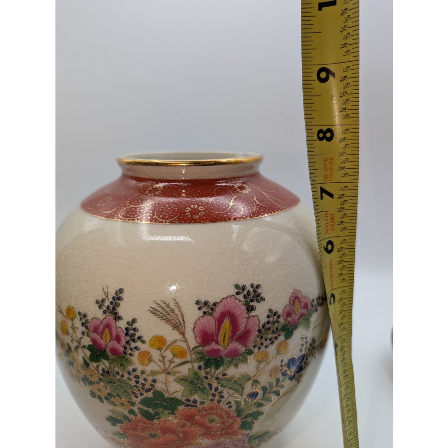 Vintage 1979 Satsuma Japanese Floral Porcelain Vase Urn