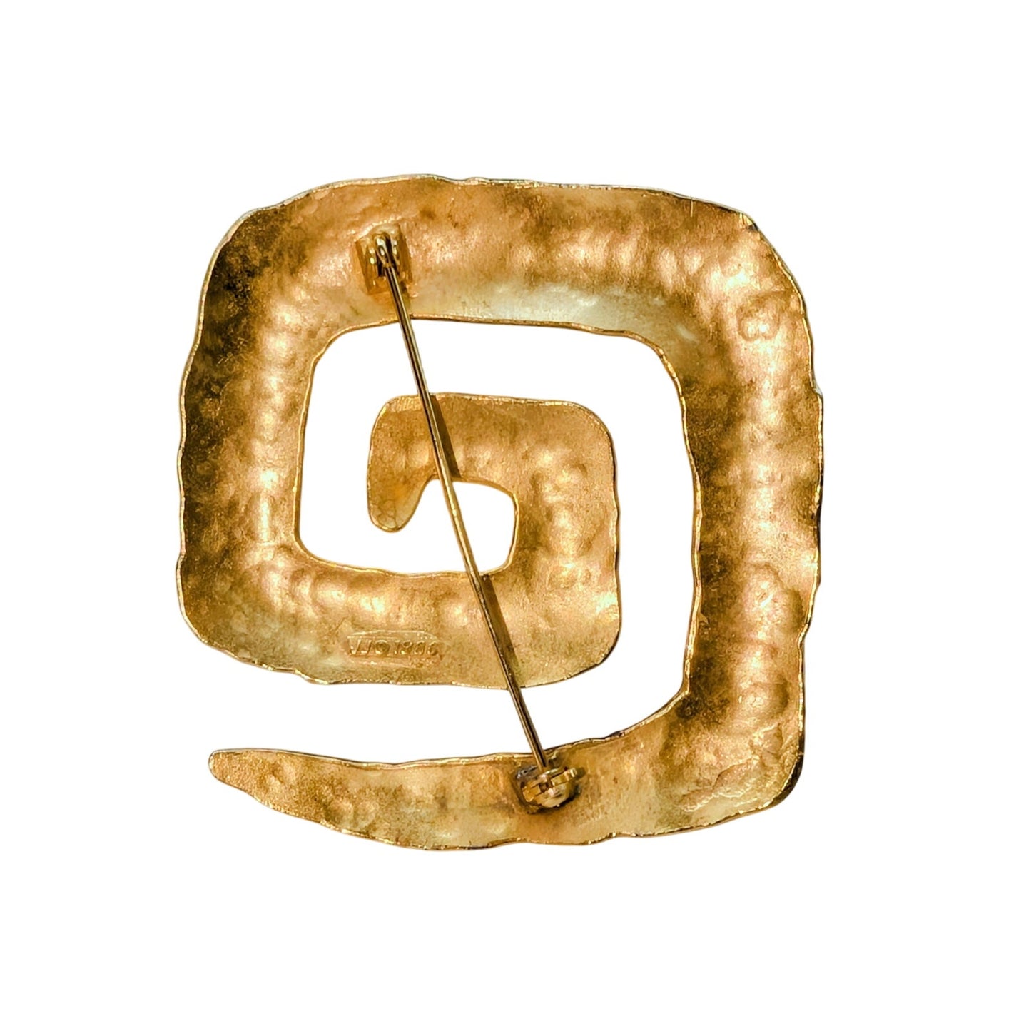 Vintage 1986 JJ Brushed Gold Tone Large Square Modernist Pin Brooch