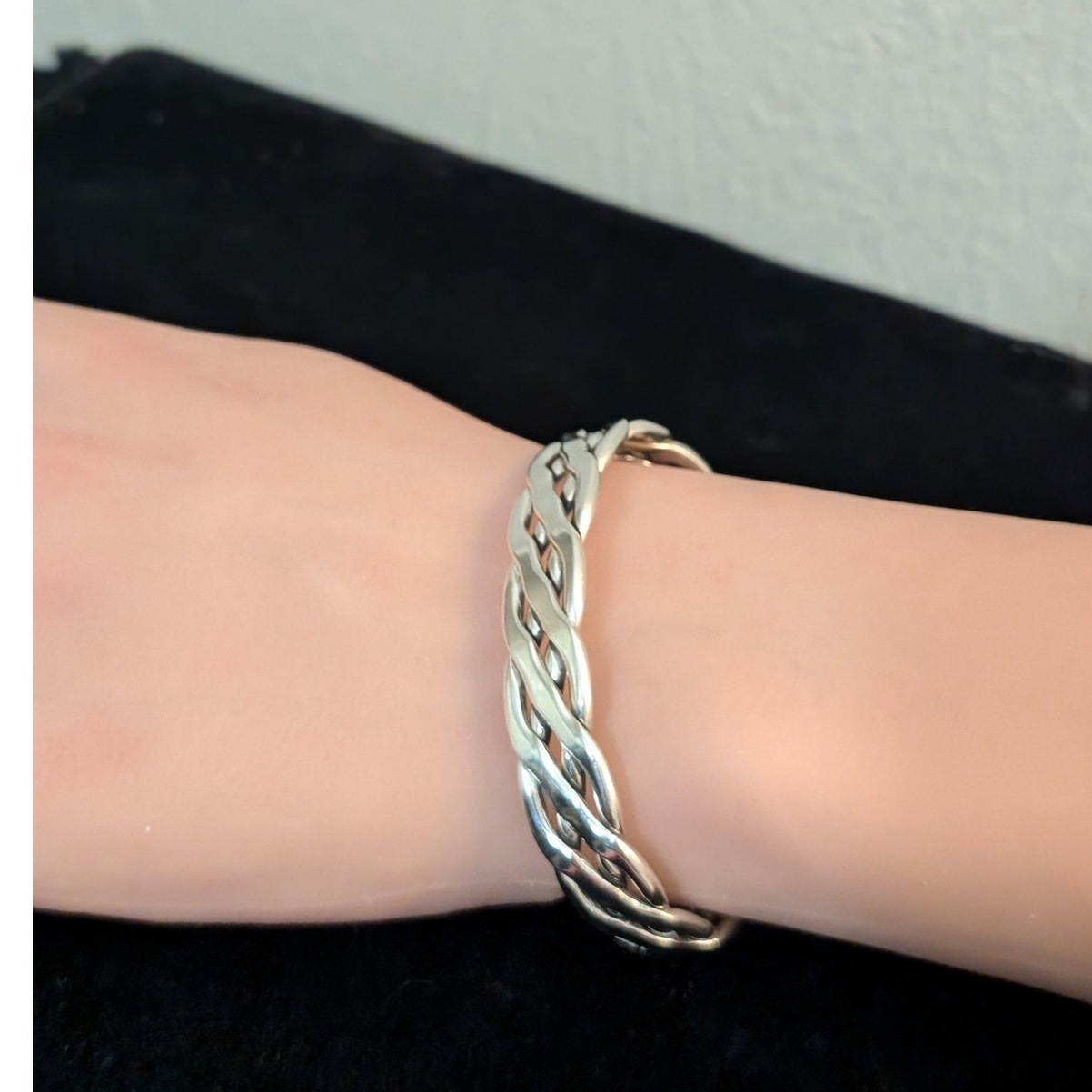 Vintage Mexico 925 Sterling Silver Flat Four Strand Woven Cuff Bracelet