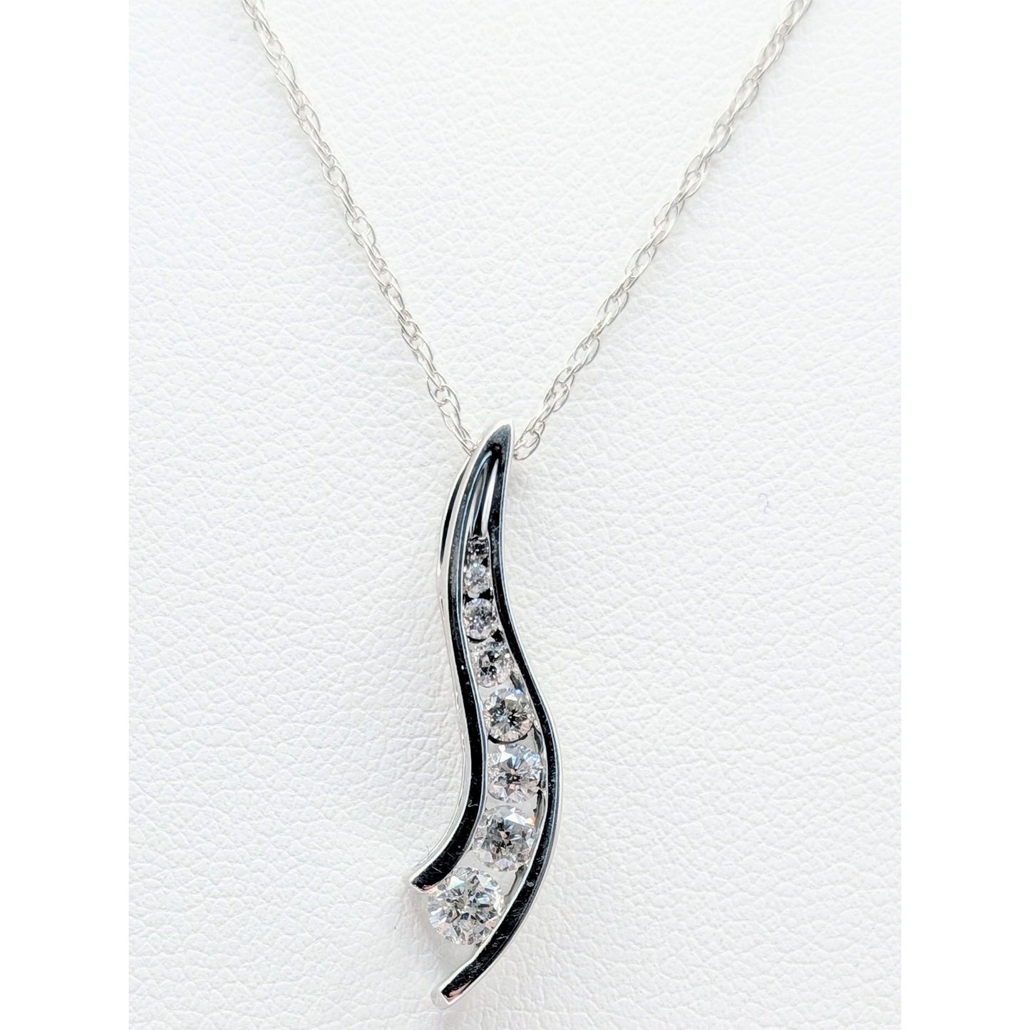 14K White Gold Diamond Journey Pendant 18" Necklace 2.46g