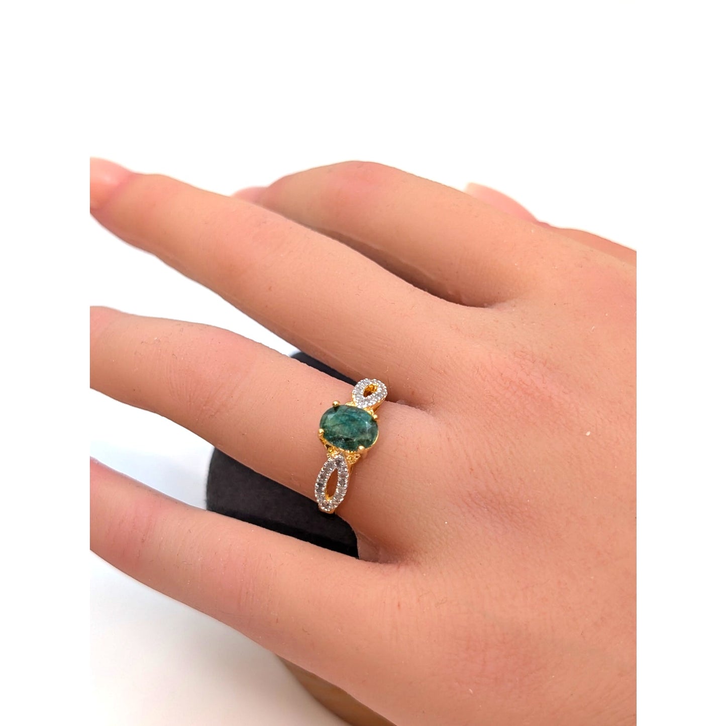 925 Vermeil (Yellow Tone) RT Green Sapphire & Diamond Ring Size 7