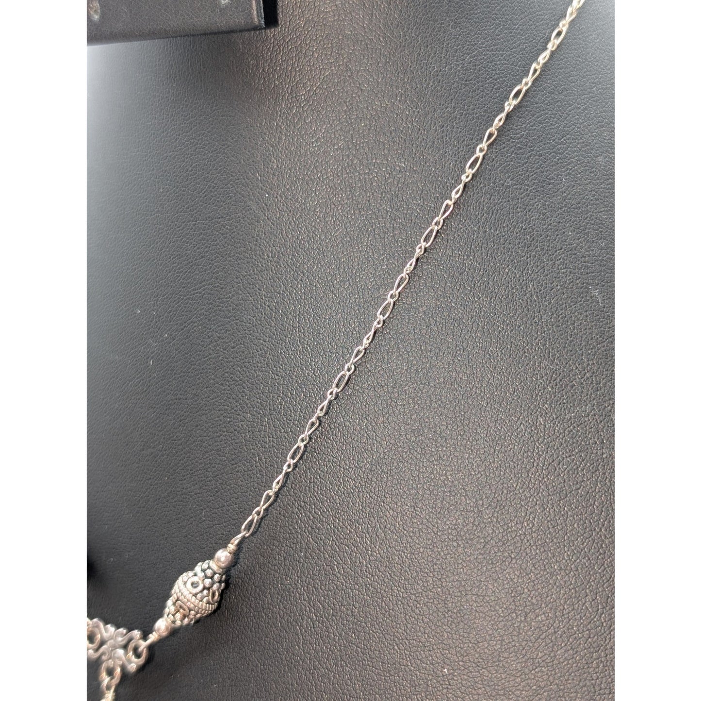 Vintage 925 Sterling Silver Beaded Chain Y Drop AB Crystal Teardrop Necklace