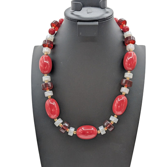 Vintage Monet Cherry Red Multi-Color Chunky Beaded 80s 25.5" Necklace
