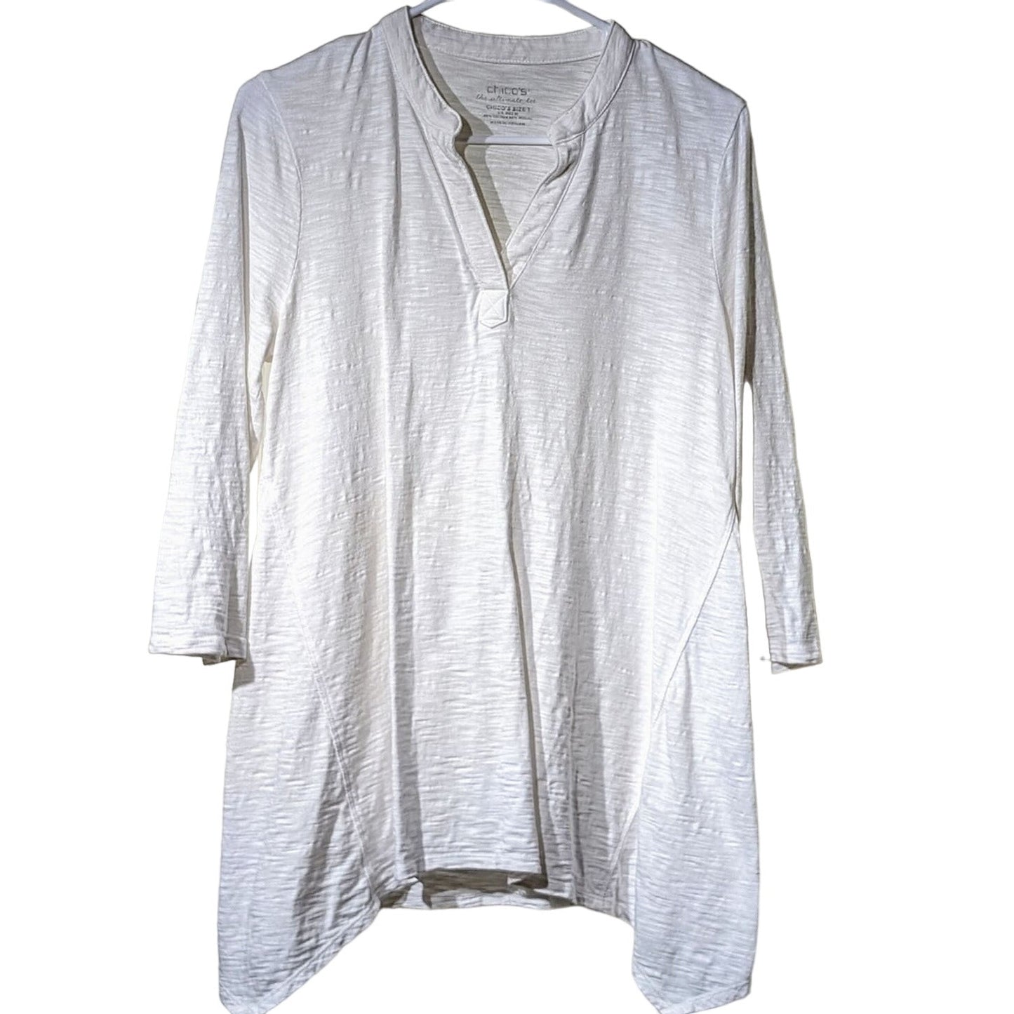 Chico's Sharkbite Hem White V-Neck 'The Ultimate Tee' Chico's Sz 1 (US M)