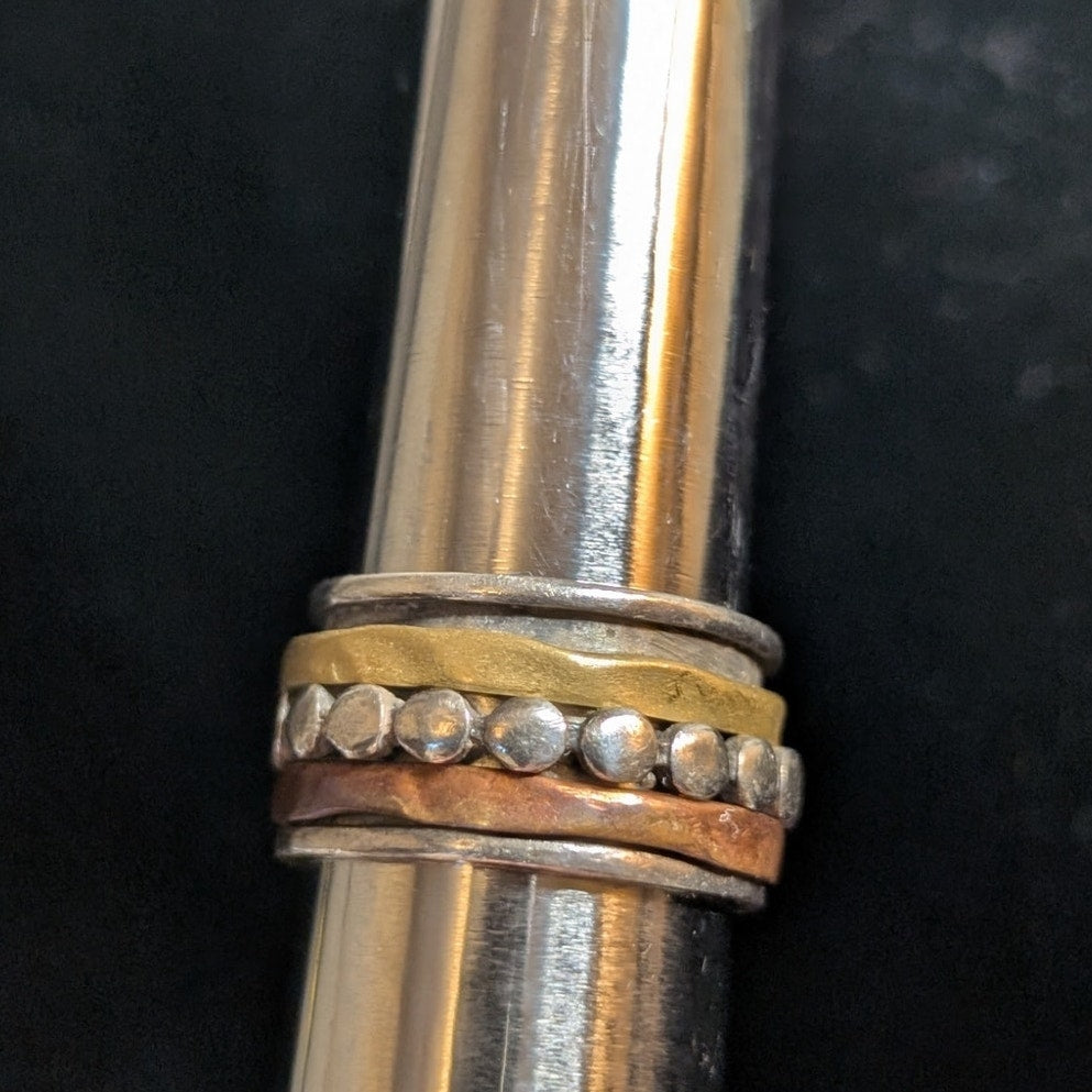 Hand Crafted Sterling Silver Brass Copper Wide Band Spinner Ring Size 6.25