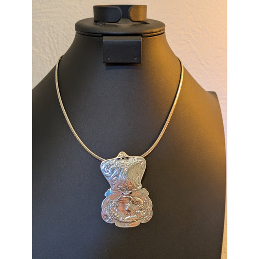 Unique Sterling Silver Art Nouveau Luggage Tag Earring & Sterling Omega Necklace