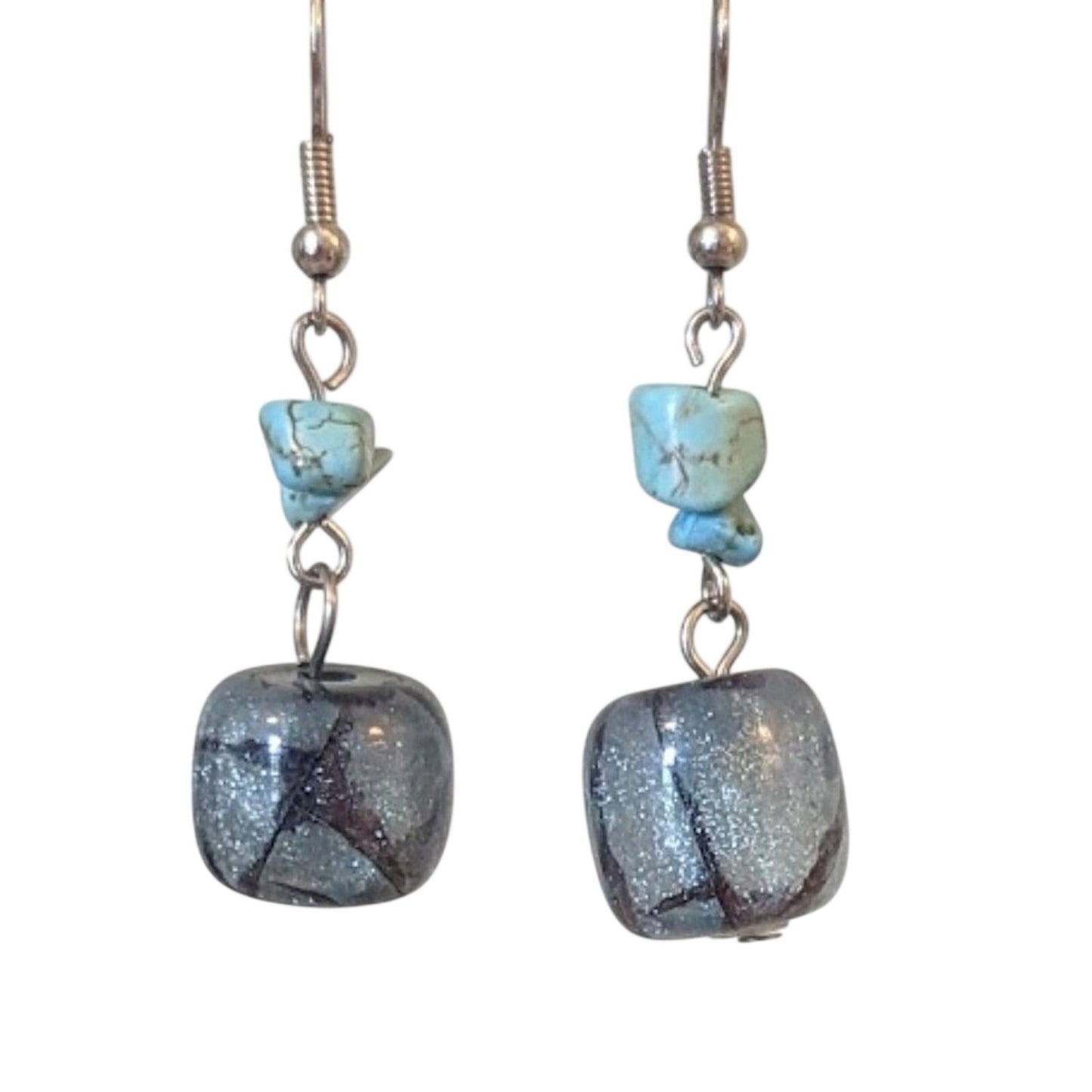 Blue Stone/Glitter Bead Earrings
