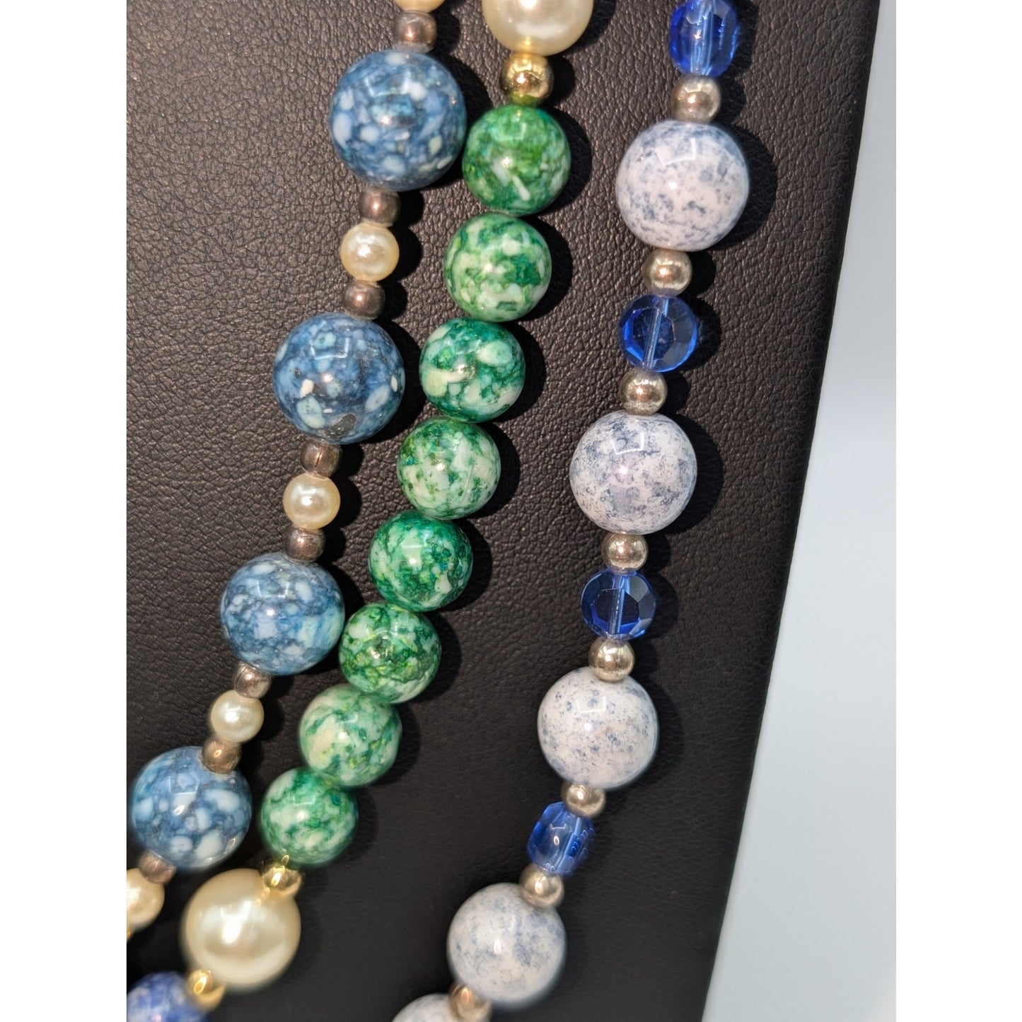 Vintage Blue & Green Stone Beaded Over the Head Lot of Three Necklaces