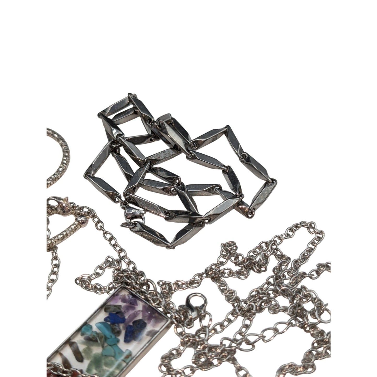 Lot of Six Silver Tone Vintage to Modern Chain Necklaces