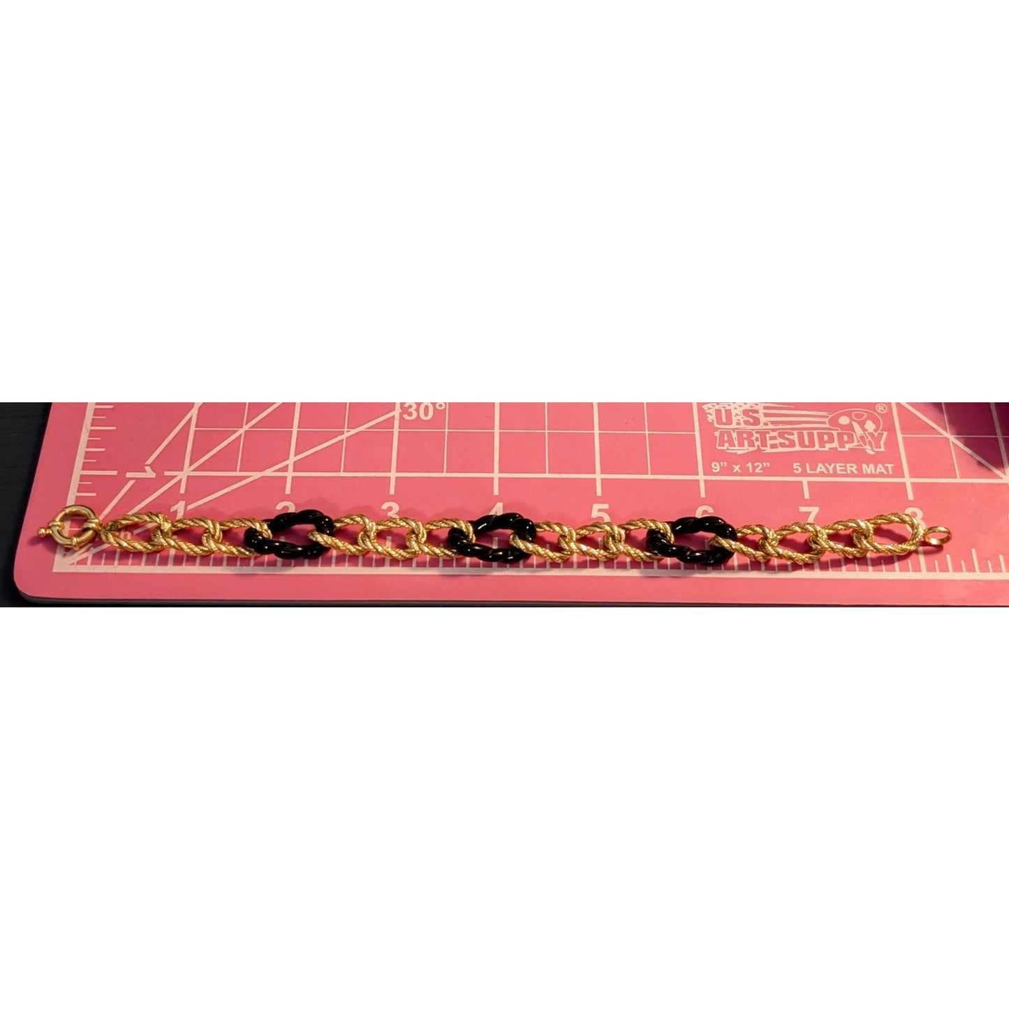 14k Twisted Gold & Black Chain Link Bracelet w/ Mariner's Clasp