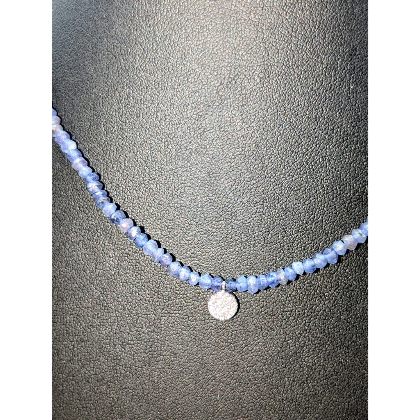 925 Sterling Silver 3mm Tanzanite Crystal Bead Medallion Pendant Necklace