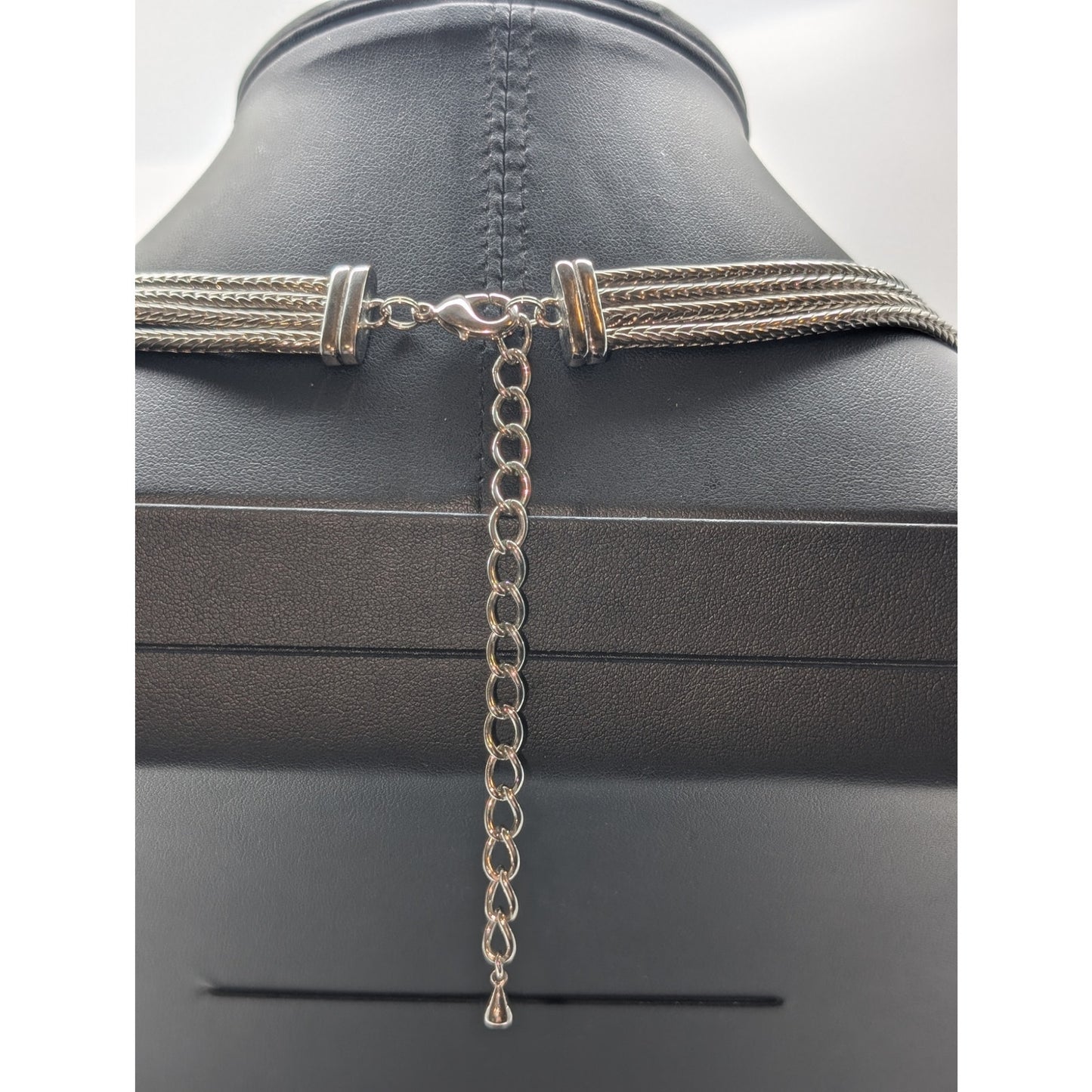 Silver Tone 4 Strand Wheat Chain Pave Bead Stations16.5"-20" Necklace