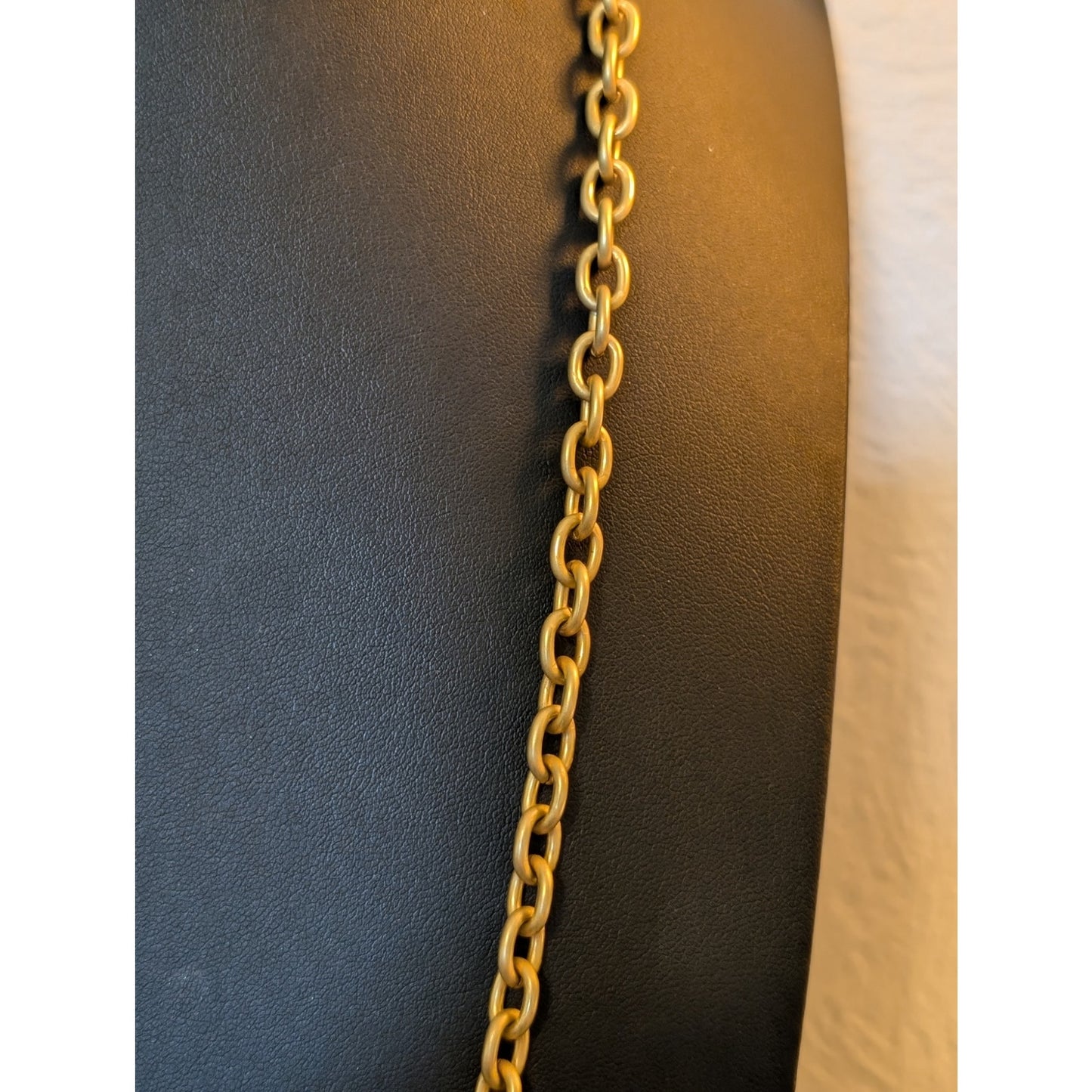 Simulated Pearl in Claw Pendant Heavy Matte Gold Tone Chain 36" Necklace