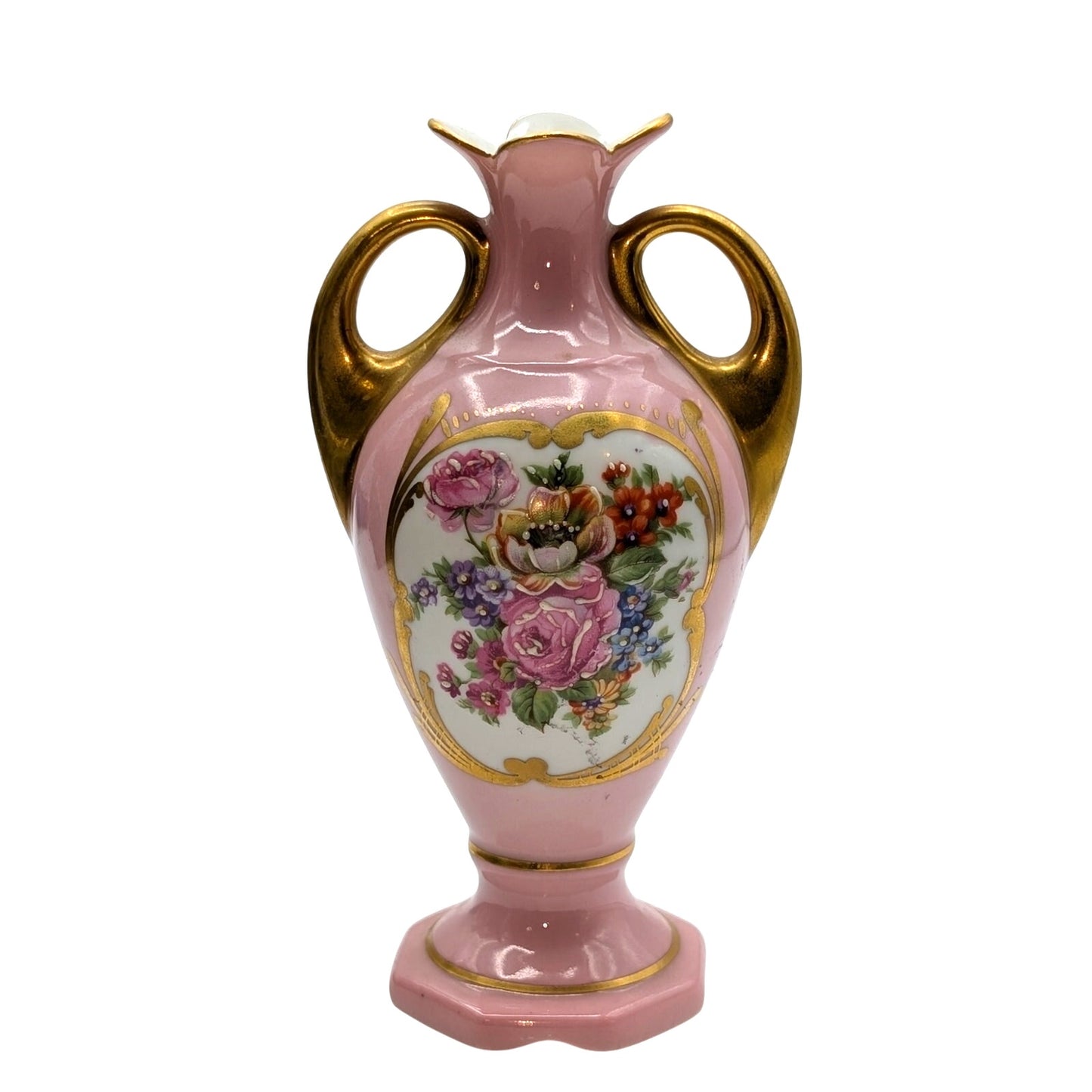 VTG/Antique Pink Gold Floral Pate de Limoges Couleuvre France Bud Vase