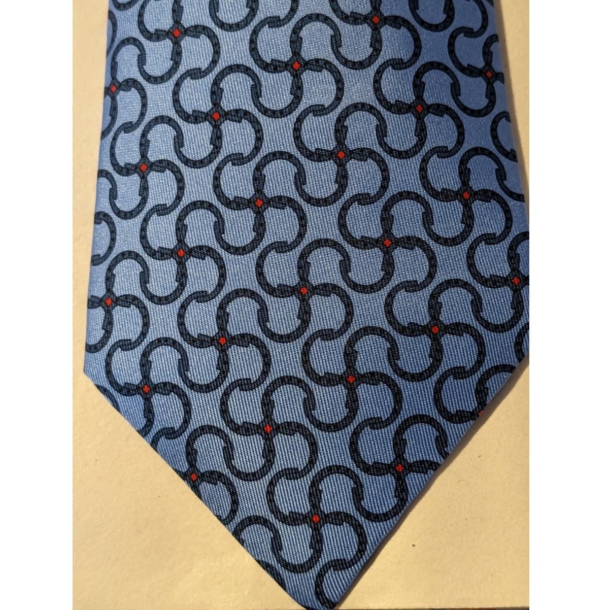 Hermes Paris Vintage 100% Silk Blue Print Neck Tie