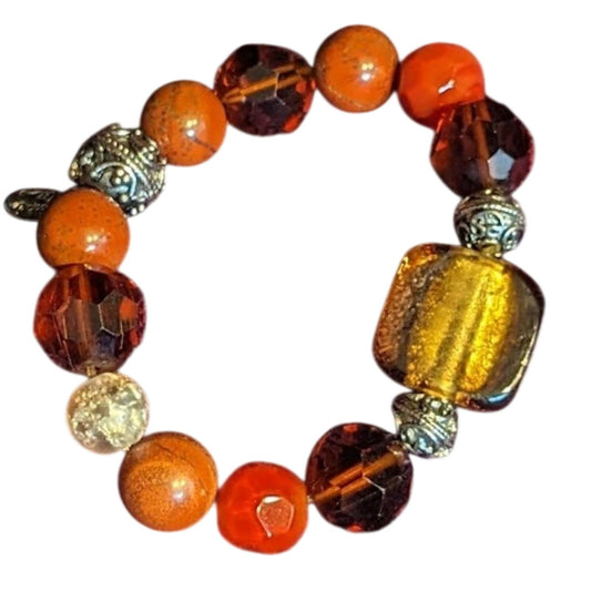 Signed Cookie Lee Stretch Bracelet with Glass and Stone Beads