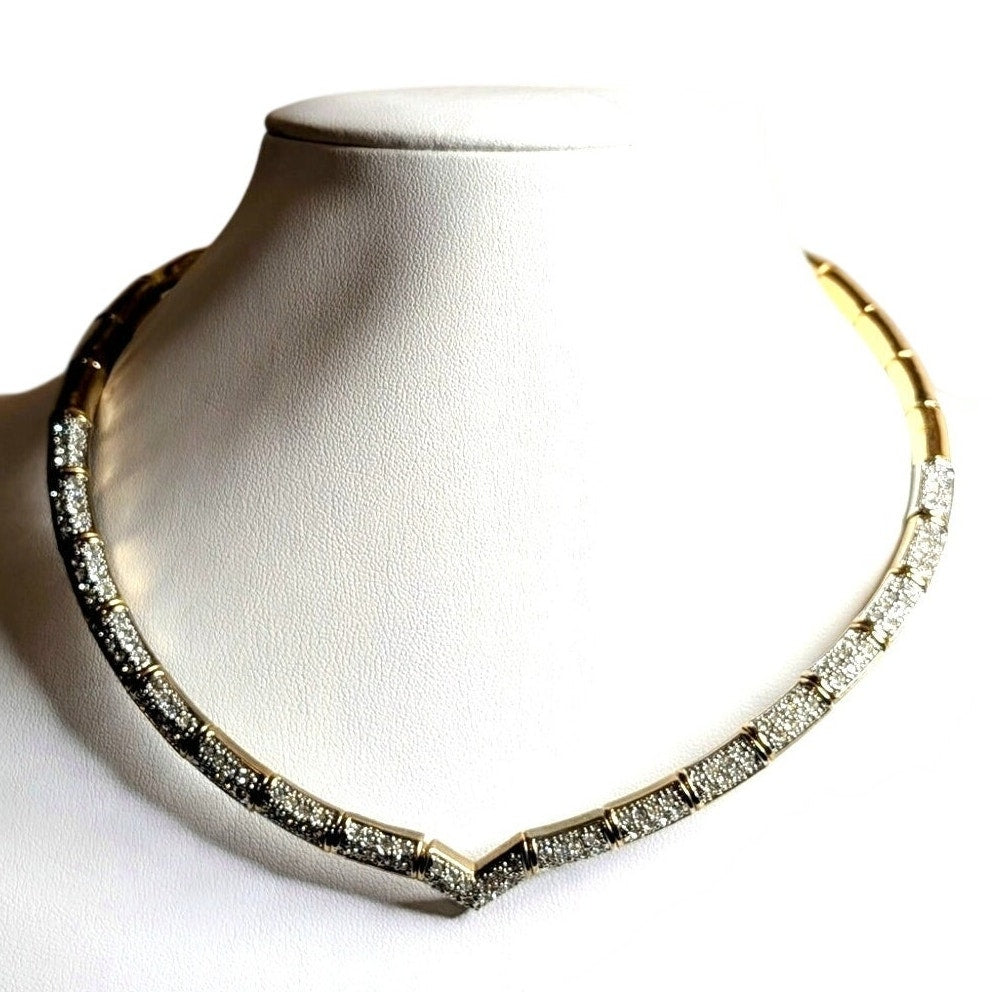 Vintage CZ 'V' Gold Tone Collar Fold Over Clasp 11" Collar Necklace