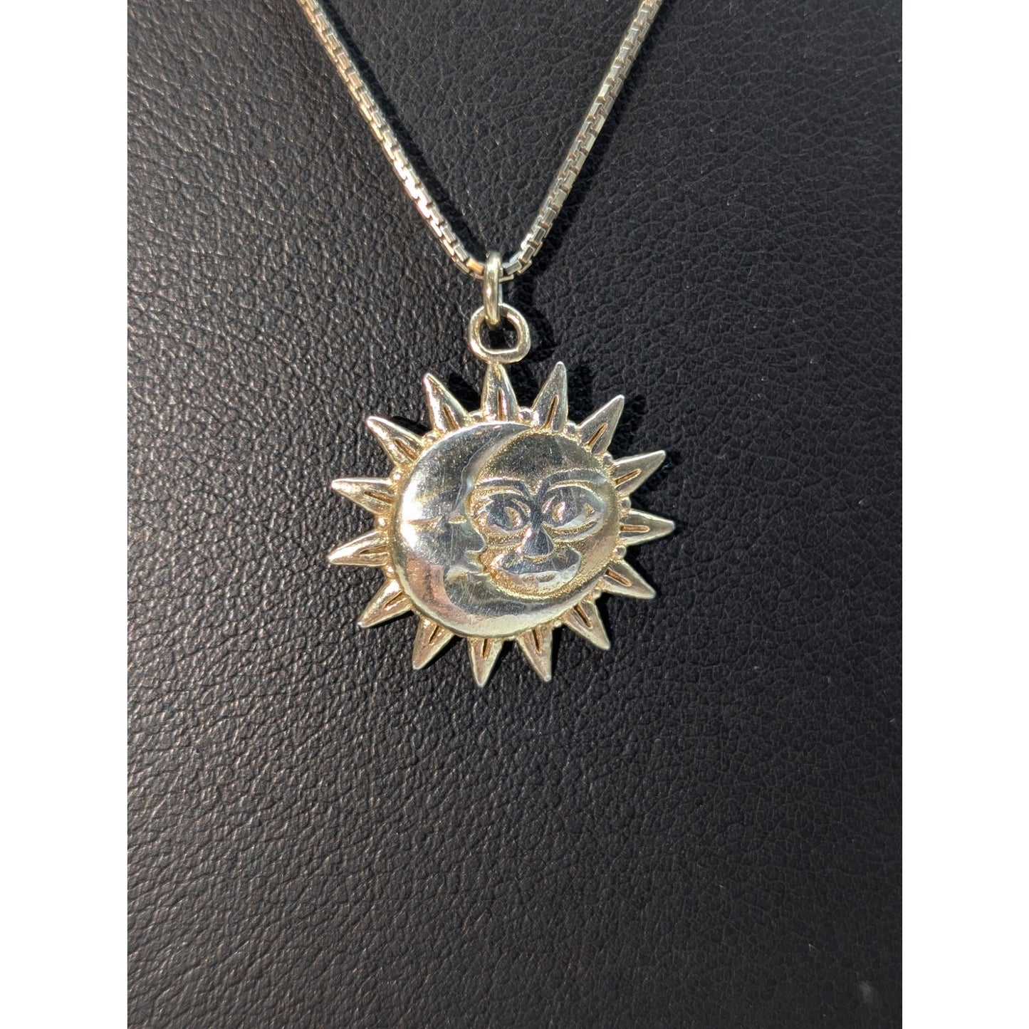 Vtg Dyadema 925 Italy Sterling Vermeil Sun Moon Pendant Box Pull Chain Necklace