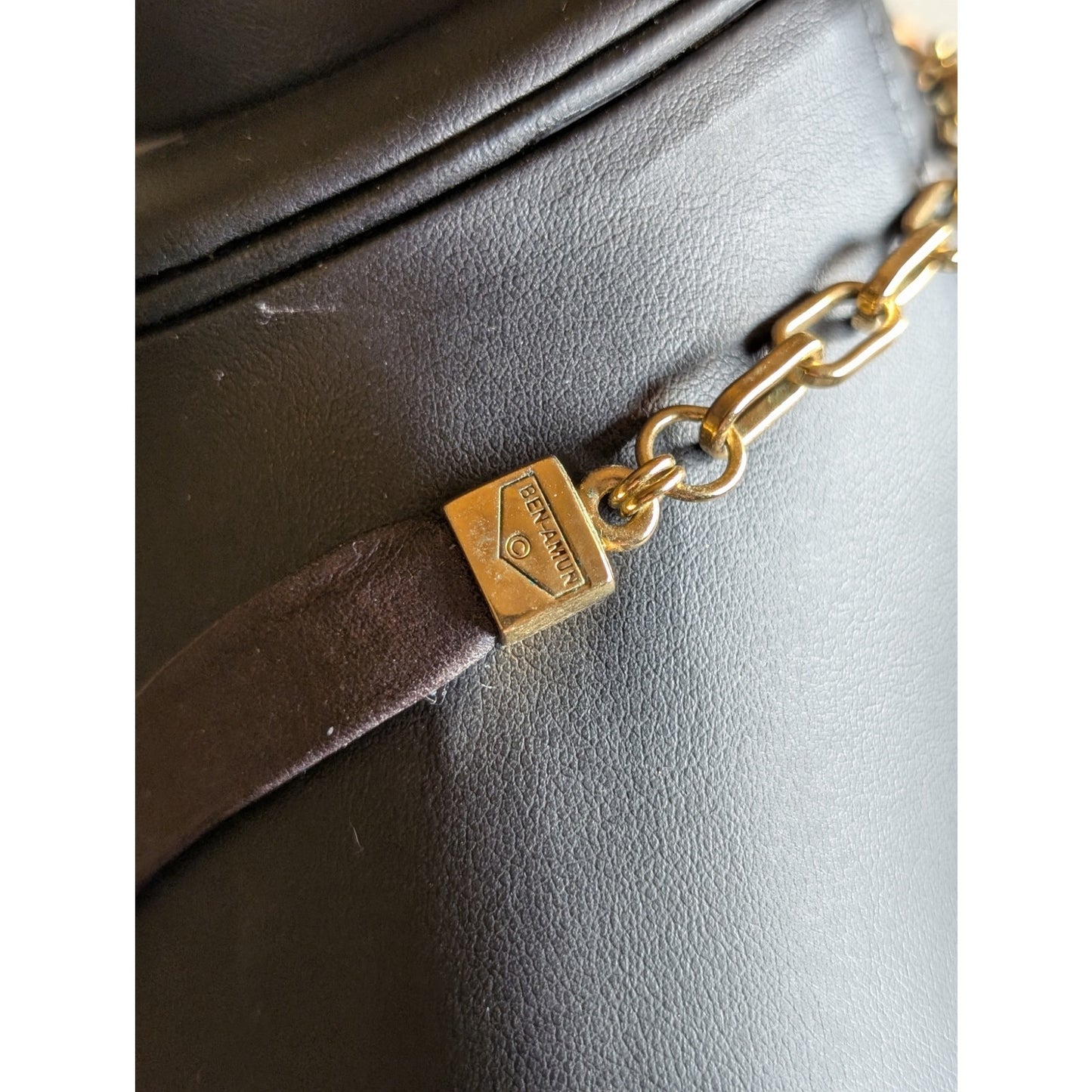 RARE Stamped BEN AMUN Orange Lucite Large Cuban Link Chain 22" Necklace