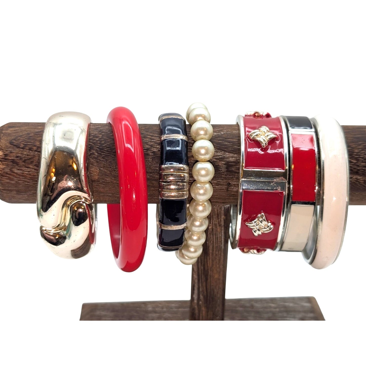 Lot of Seven Red Silver Theme Bracelets