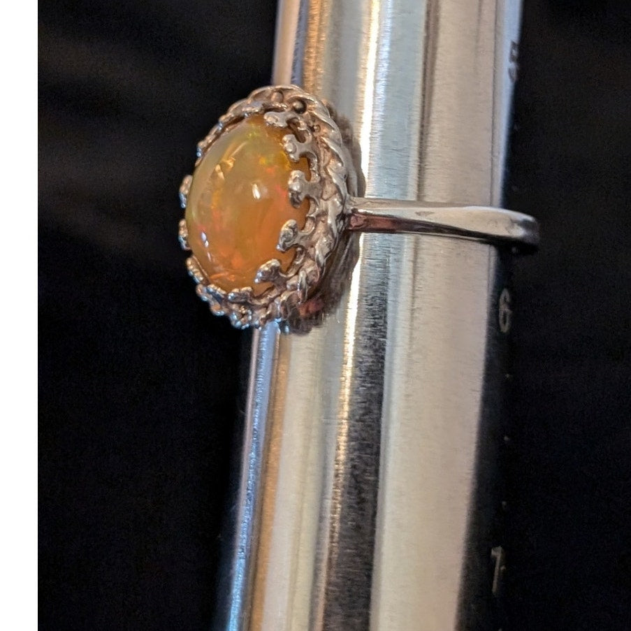 925 Sterling Silver Lab Created Orange Opal Ring Size 5.75