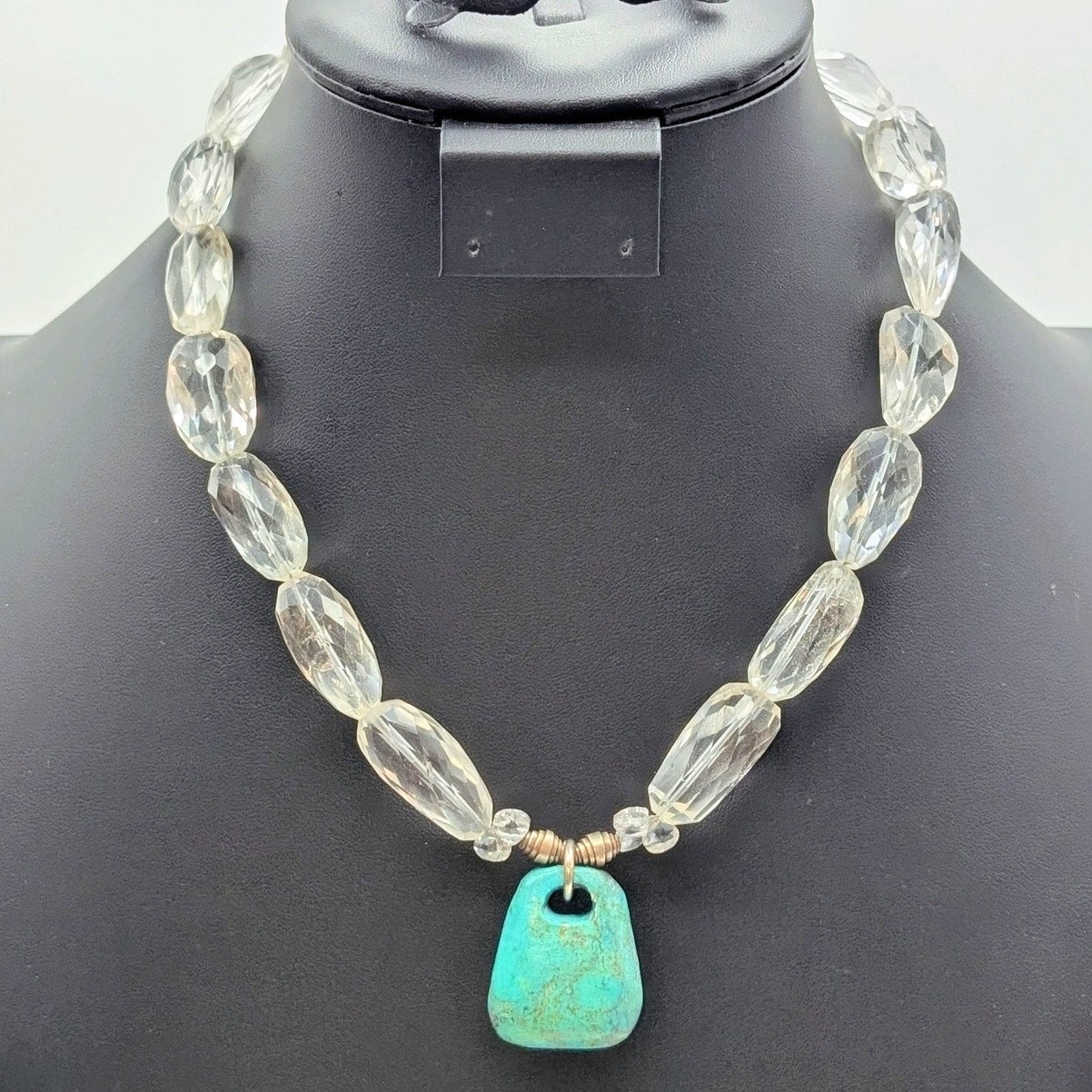 Vtg Faceted Rock Quartz Crystal 925 Sterling Silver Stone Pendant Necklace