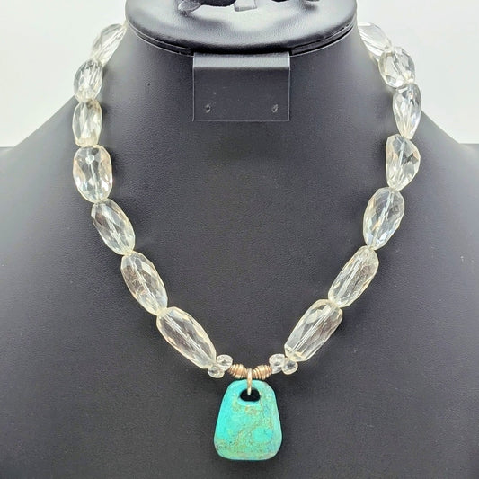 Vtg Faceted Rock Quartz Crystal 925 Sterling Silver Stone Pendant Necklace
