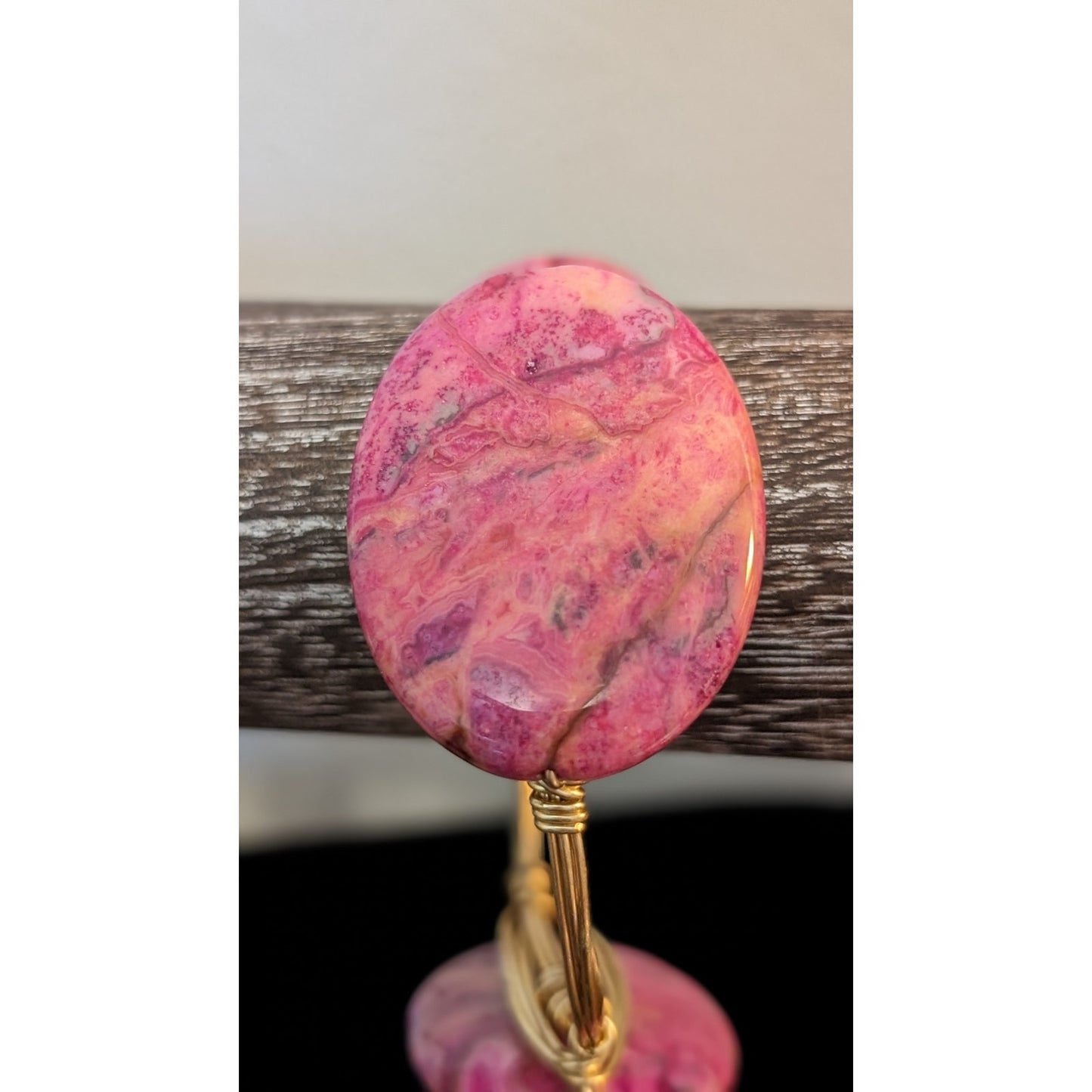 Bourbon & Bowties Three Oval Pink Stone Wire-Wrapped Bangle Bracelet