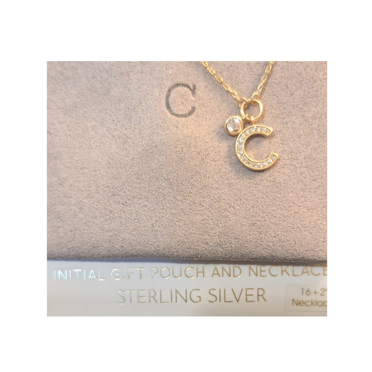 NWT Inspired by You CZ Initial  'C' Gold Tone Sterling Silver 16" + 2" Necklace