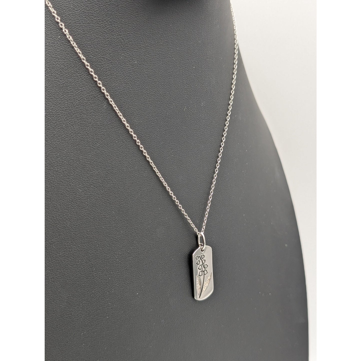 925 Sterling Silver Lily of the Valley CZ Pendant 16"-18" Chain Necklace