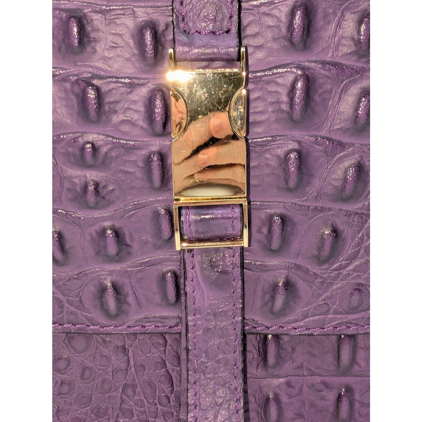 Firenze Italy Purple Leather Croc Embossed Long Strap/Short Strap Shoulder Bag