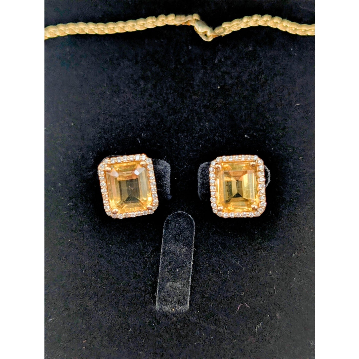 14K Yellow Gold Citrine & Diamond Necklace & Pierced Earring Jewelry Set 25.35g