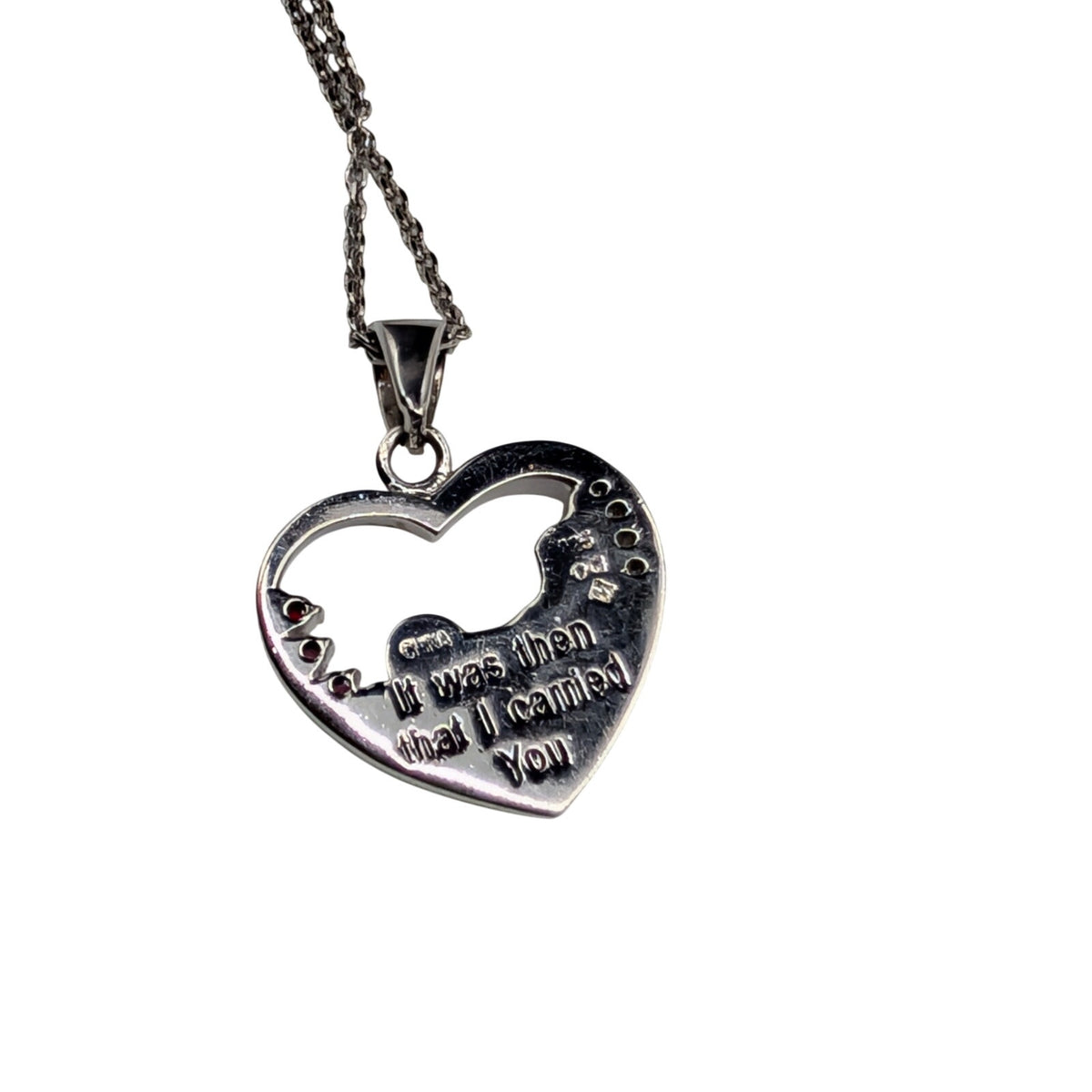 Vintage Hallmark Footprints Gemstone 925 Sterling Heart Pendant Chain Necklace