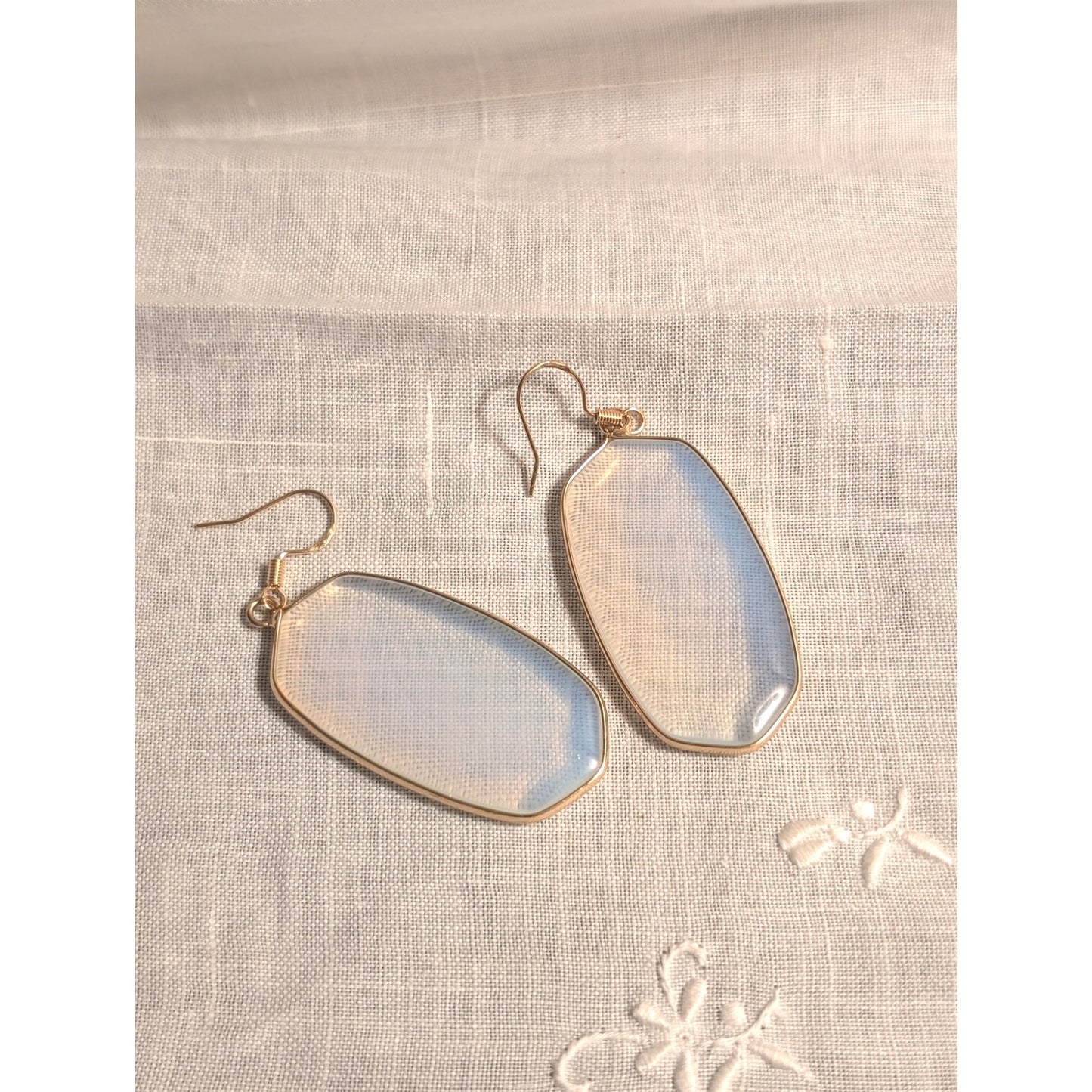 925 Sterling Vermeil Milky Blue Glass Dangle Earrings