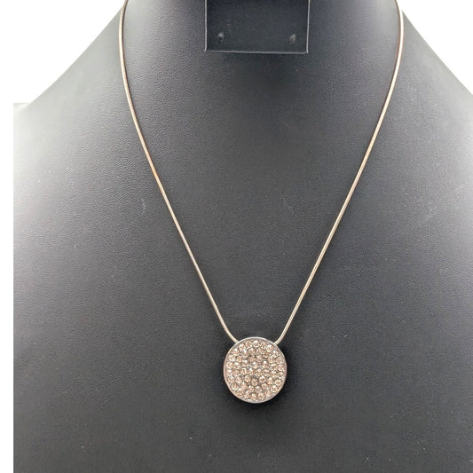 925 Sterling Silver Chain W/ Silver Tone CZ Encrusted Pendant 18" Necklace