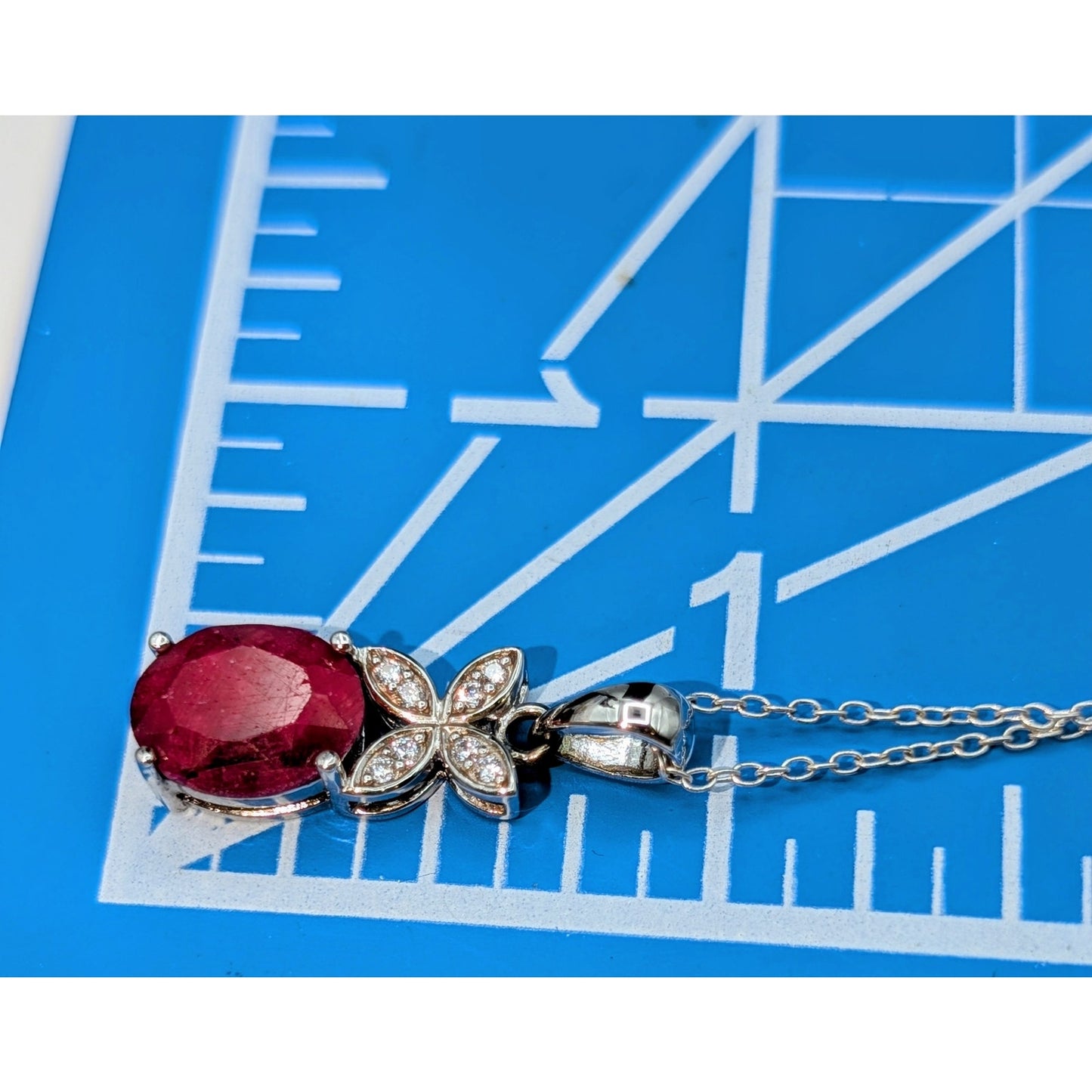 Tests as Ruby Sterling Silver CZ Stone Pendant 18" Necklace