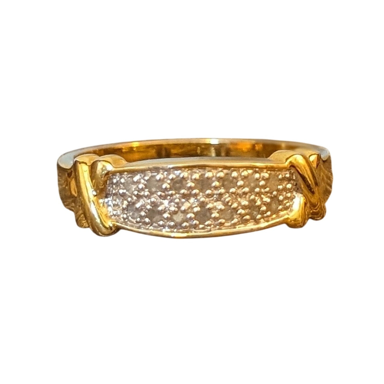 925 Sterling Silver Vermeil Two Tone X Diamond Band Ring Size 10