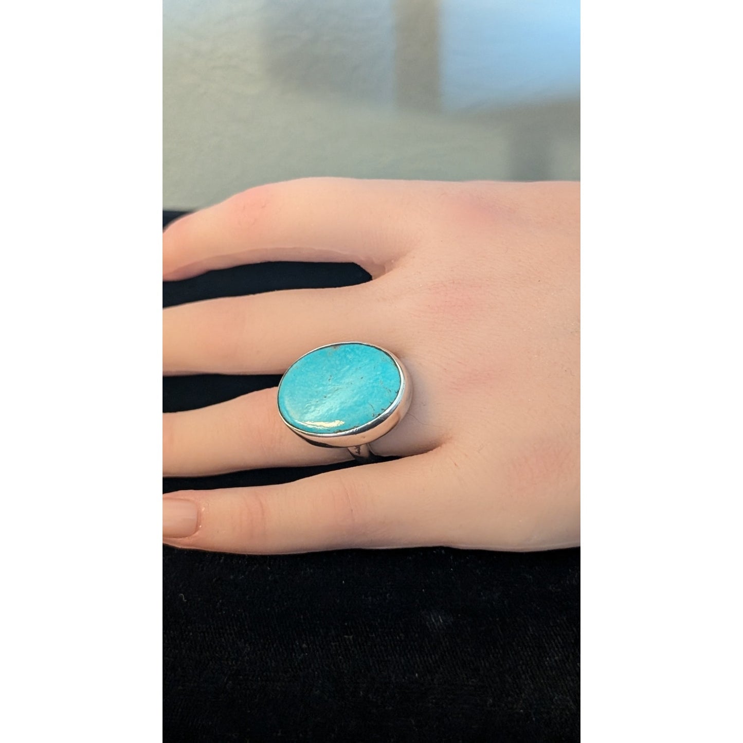 Vintage Navajo Sterling Signed GG Oval Genuine Turquoise 10g Ring Size 5.25