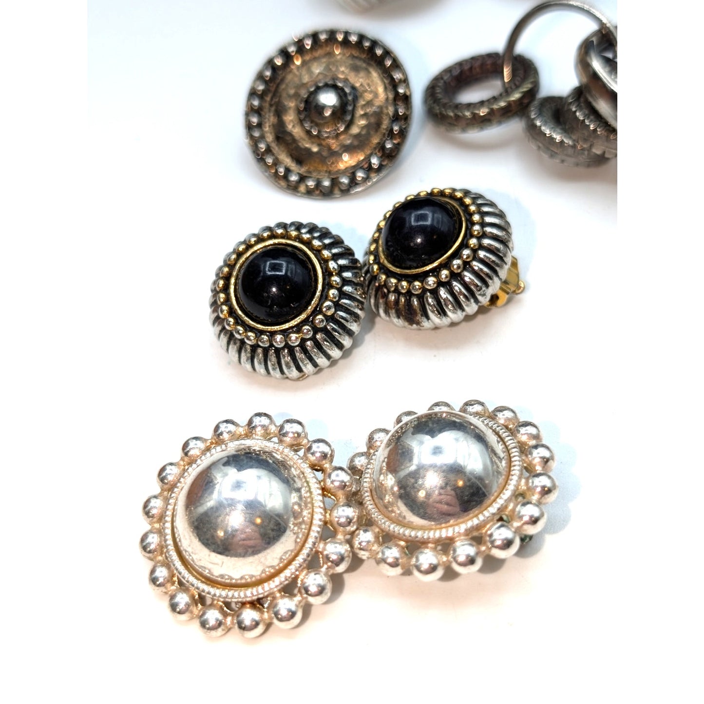 Lot of Ten Pair of Vintage Clip On Silver Tone Theme Earrings