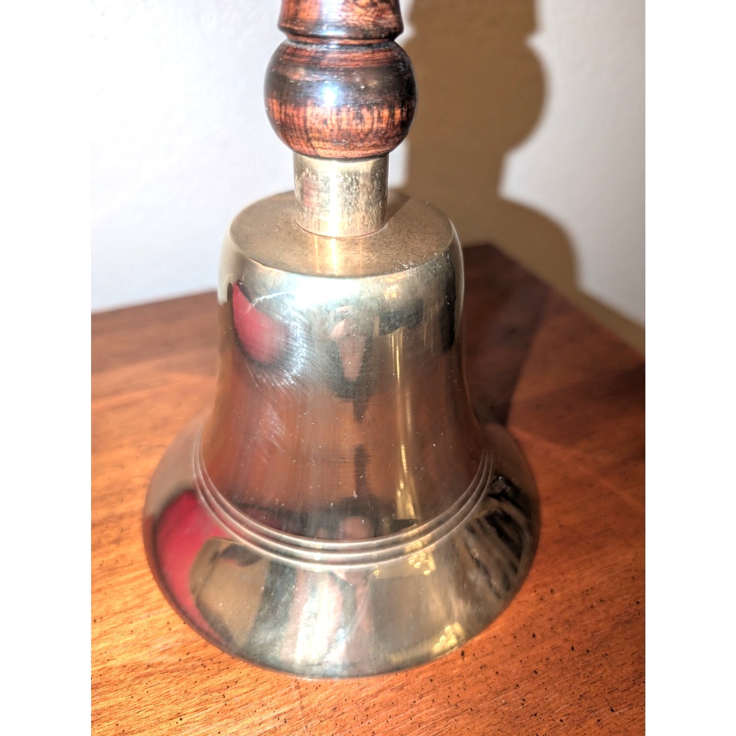 Vintage Brass English Schoolmaster Desk Bell Wood Handle